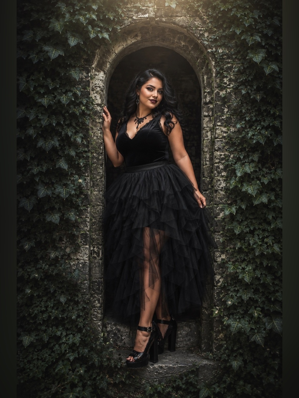 Torrid Nightfall Black Gothic Soft Mesh Ruffle Midi Skirt, Large, NWT! - Picture 3 of 16